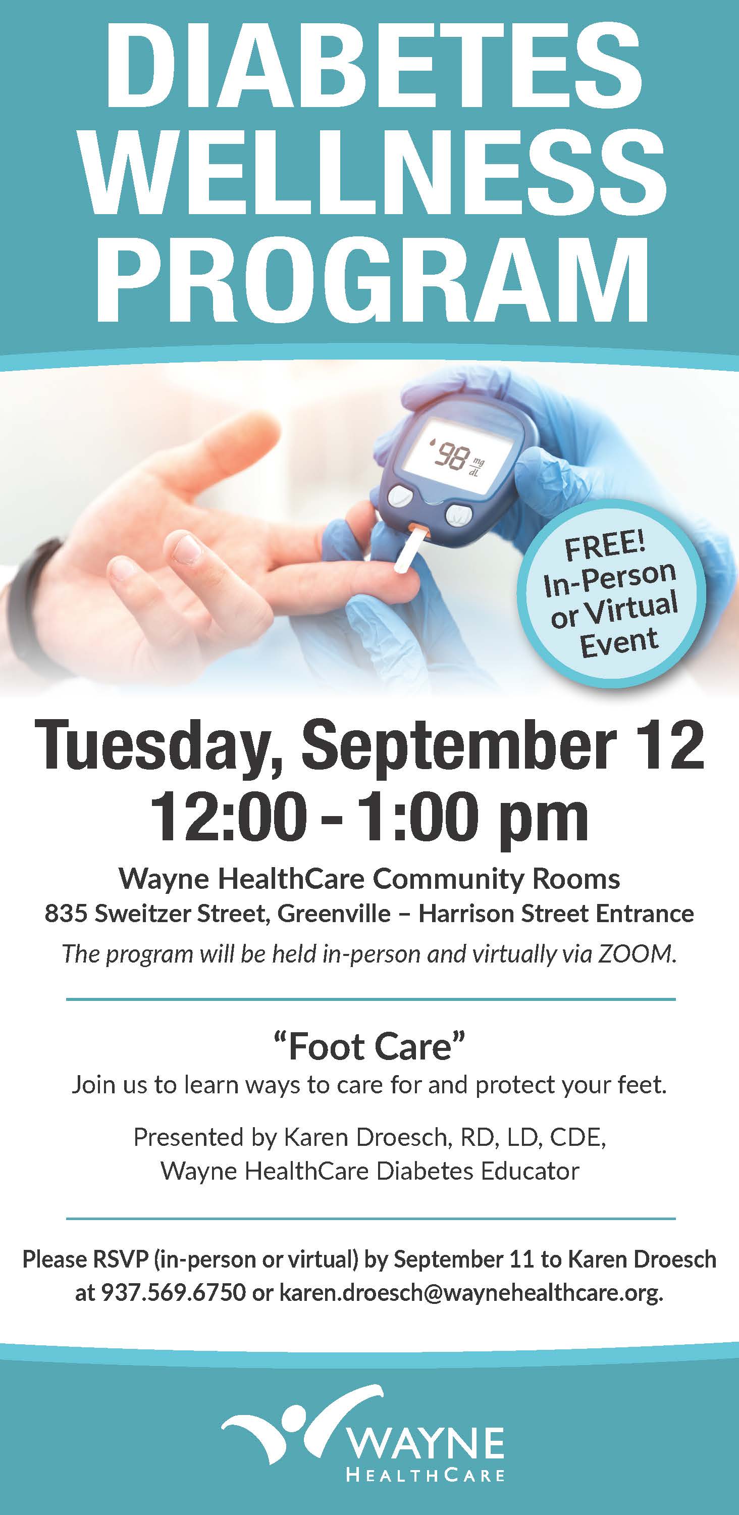 Checking a finger with glucose meter and diabetes program information